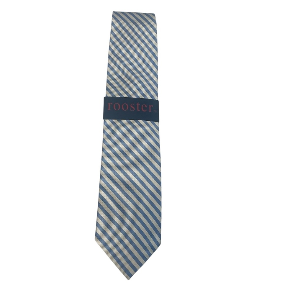 Men’s Rooster Blue and White Striped Tie 100% Silk